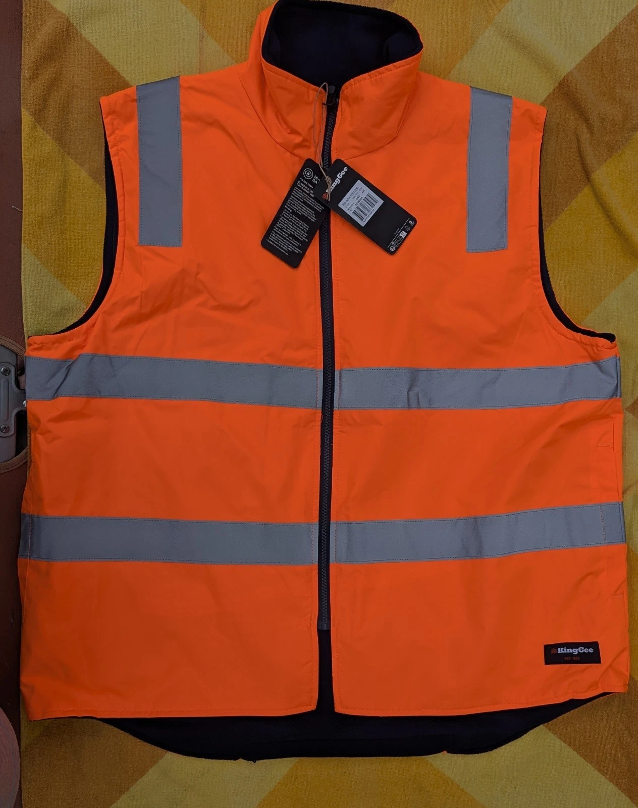 KingGee Reversible Insulated HiVis Vest - Size 4XL - Orange/Navy - Workwear BNWT