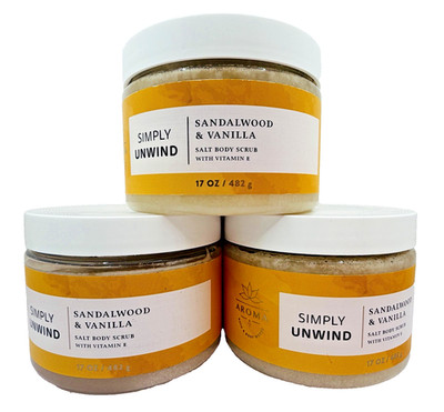 Bath & Body Works Aroma Simply Unwind Sandalwood Vanilla Sea Salt Body Scrub x3