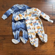 Carter's Boys 12 Month Fleece Pajamas Lot of 2 Footies Trucks Cozy Soft NEW