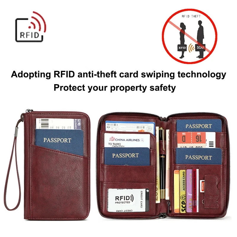 Nueva billetera de viaje portátil soporte para pasaporte para hombres y mujeres cuero PU multifunción Foto 4 de 4