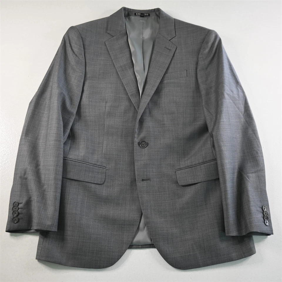Express 38S 32x30 Gray Sharkskin Wool Producer Modern Mens Jacket Pants Suit - Image 2 of 4
