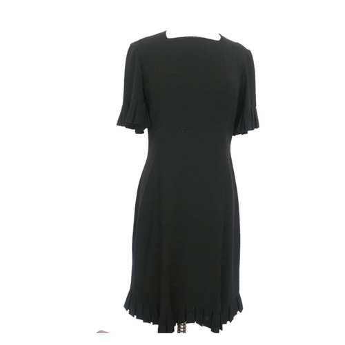 VTG 60s Sorelle Fontana Dress Black Rayon Crepe Pleated Fringe Italian Designer