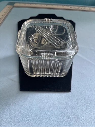 Vintage Ribbed Federal Glass Refrigerator Dish with Veggie Motif Lid