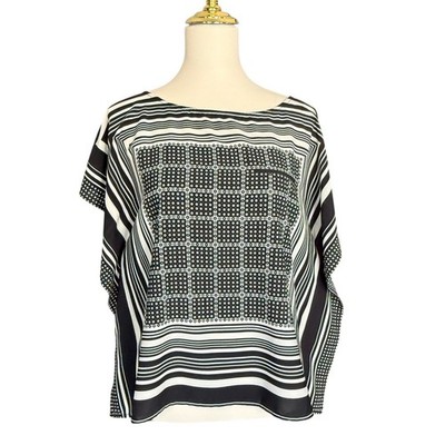 Gianni Bini Black White Geometric Scarf Print Blouse Top Small RN58909