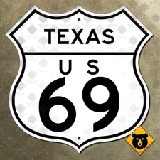 Texas US Route 69 highway road sign 1952 Beaumont Lufkin Tyler Denison 16x16