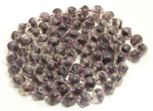 Vintage Mid Century LONG Hand Knotted Purple Frosted Glass Bead Necklace 42"