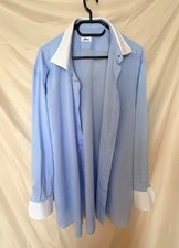 Brioni Bergamo Italy Blue White Contrast Collar Dress Shirt 47 18.5 Tailored