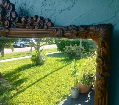 Antique 1940's Elegant Floral Ornate Gold Gilt Wood Frame Wall