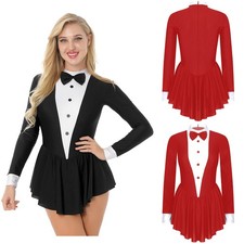 Womens Contrast Color Tuxedo Waitress Role Play Costume Long-Sleeve Bodysuit