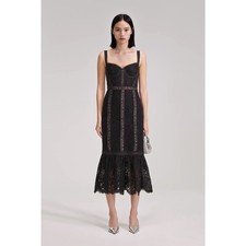 Self-Portrait NWT coquette Black floral Bodycon lace sleeveless midi dress US 4