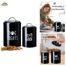 Dog Treat Storage Container Set of 2 Airtight Metal Jars for Kitchen