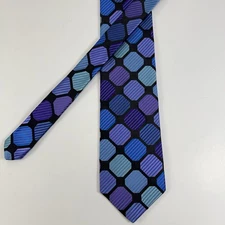 ROBERT TALBOTT Best Of Class Silk Tie Black Blue Geo XL Necktie USA 3.75X65 NEW