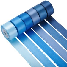 Blue Satin Ribbon 1 Inch 60 Yards Total Double Faced Gift Wrapping 6 Rolls