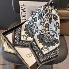 100 Pure Silk Square Scarf Women Neckerchief Wrap Kerchief White Black Flowers