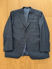 Canali Navy Check Blazer Jacket Silk Wool 56R EU 46R US