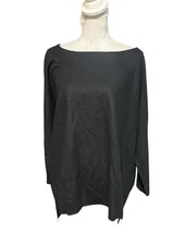 NWT $268 Eileen Fisher Black Boiled Wool Jersey Bateau Neck Top Large