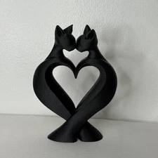 Black Cat Couple Heart Sculpture Figurine Modern Minimalist Romantic Decor Gift