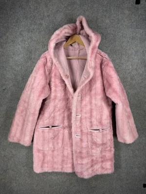 Jones New York Mantel Damen M Rosa Kunstfell Kapuze Jacke Wende Afgan Y2K