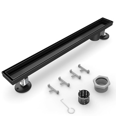 Shower Drain Offset for Bathroom: 24-Inch Black Linear Shower Drain with Remo...