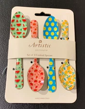 4 Artistic Accents Cocktail Spoons Hand Crafted Stainless Steel Watermelon Lemon