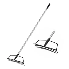 Garden Rake, Metal Sturdy and Heavy Duty Metal Rake, 16-Tine Bow Rake with Ad...