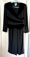 Reggio Black Velour Wrap Jacket Chiffon Wide Leg Pants Set Sz 10 Vtg Elegance