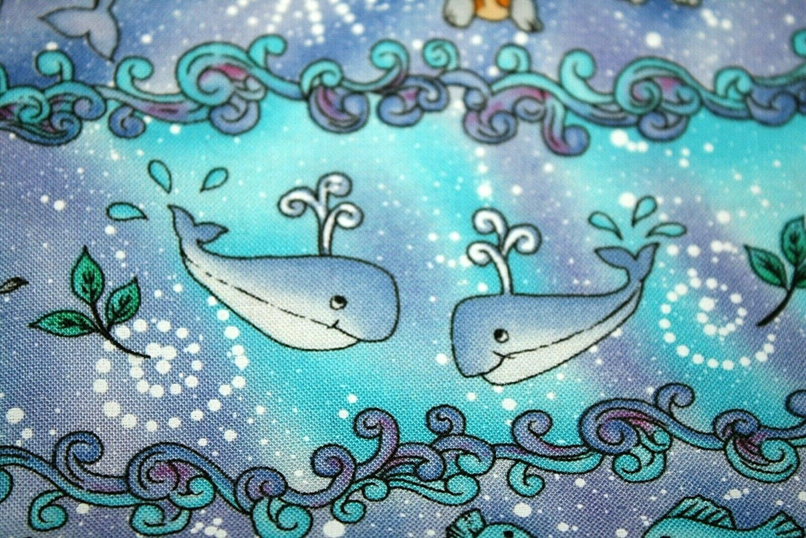 Whale Cotton Fabric Animals Dolphins Elephants Turtles 1/2 yard 18" x 44" EE -= - second product detail image