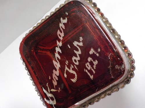 1927 Kingman Fair Souvenir Ruby Red Trinket Box w/ Lid Etched "Pearl" - Picture 3 of 11