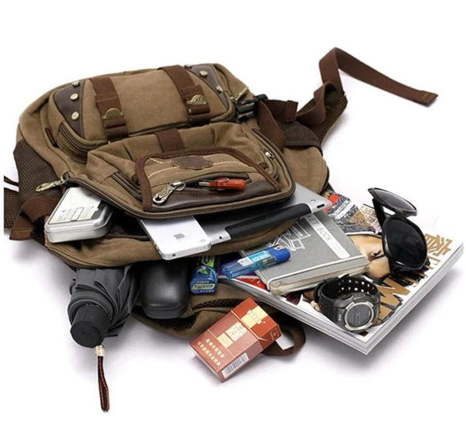 KAUKKO Hombres Mochila de Lona Mochila Bolso Camping Viaje Escuela Cartera Exterior Foto 2 de 4