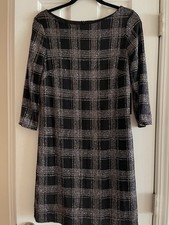 Vince Camuto Black 3/4 Sleeve Scoop Neck Dress Size 8 Black Silver Plaid