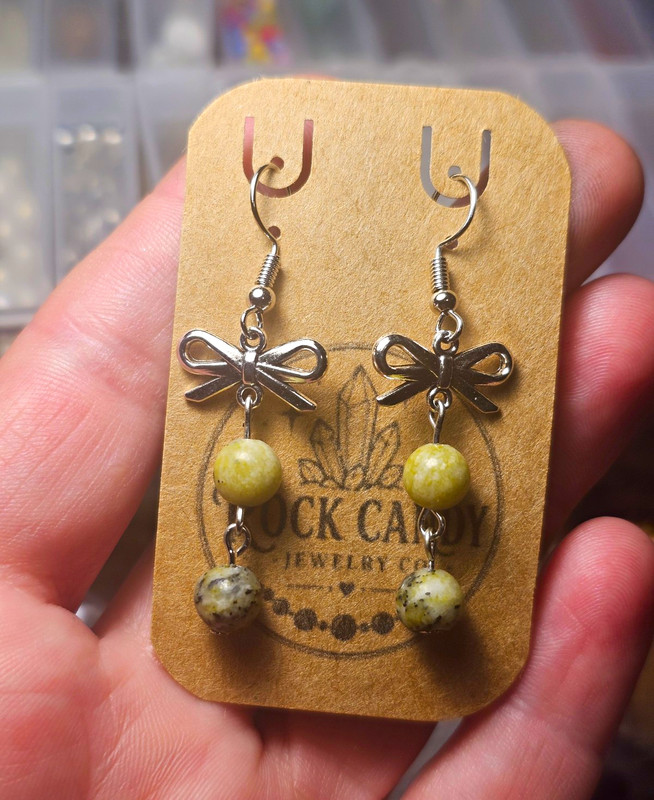 Handmade Rock Candy Jewelry Co Grass Turquoise Silver Bow Earrings