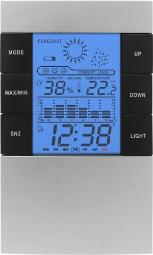 Clock Alarm With Indoor Thermometer Humidity Date Weather Indication New - Picture 1 of 1