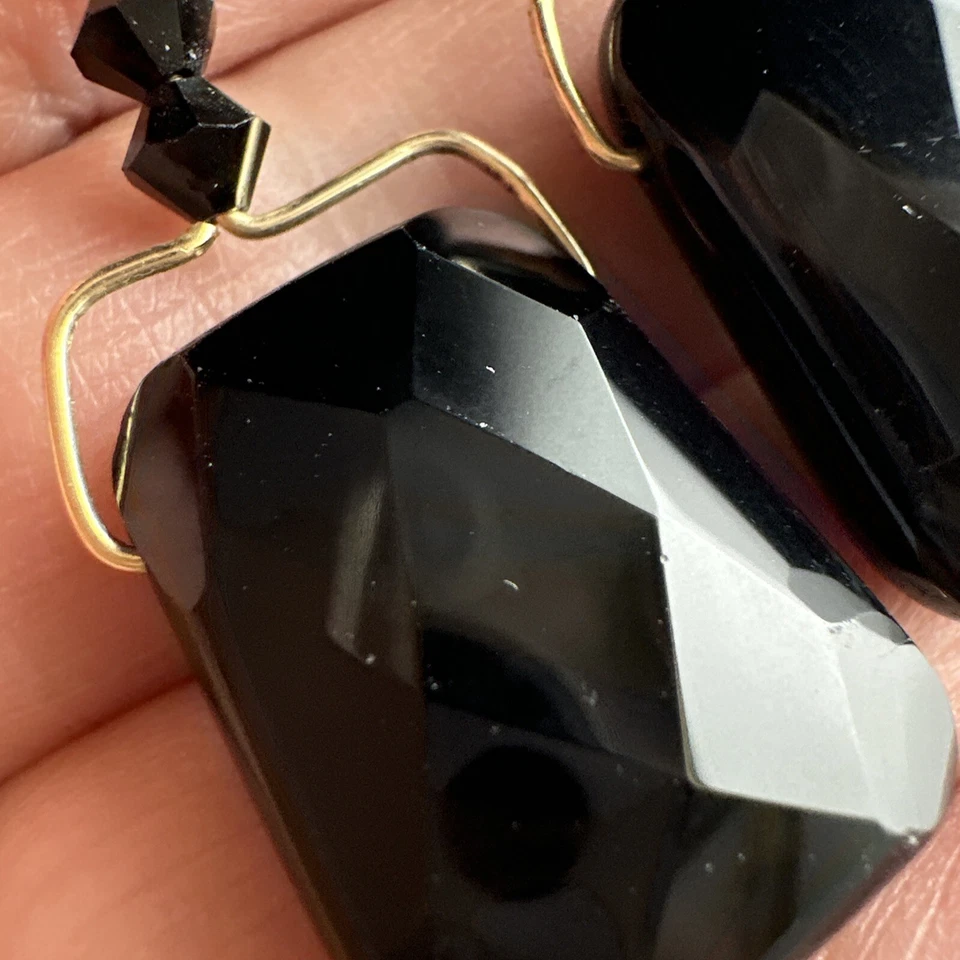 14 K Yellow Gold Filled Faceted Black Onyx Pierced Dangle Earrings - Image 2 of 4
