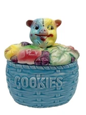 VINTAGE SMALL SIZE COOKIE JAR  RARE APPROXIMATELY 7 x 5.5 INCHES SUPER CUTE 