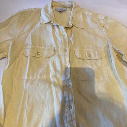 Next Womens Shirt 14 Pale Lemon Yellow Long Sleeve 100% Linen - Picture 5 of 13