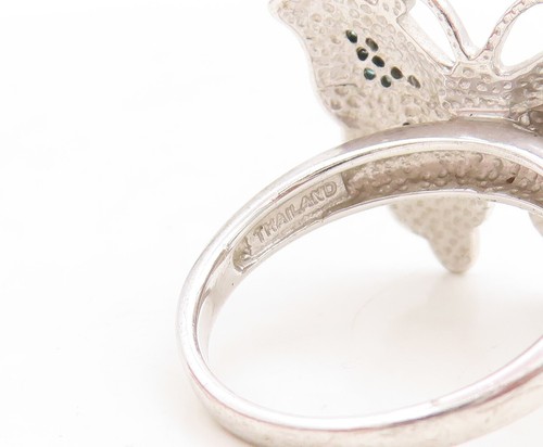 925 Sterling Silver Vintage Ring Designer Blue Diamonds Butterfly  Sz 7  RG31284 - Bild 7 von 9