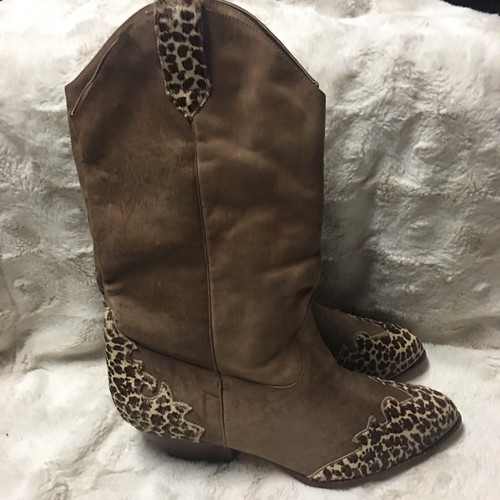 Wild Pairs WestonBoots Leather/Leopard Print Calf High 2inHeel Pointed Toe - Picture 4 of 12