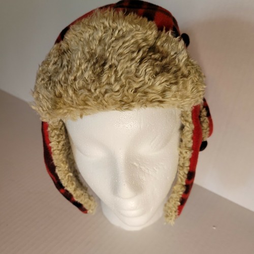 Gap Kids Buffalo Plaid Cap Fleece Lining Hat Ear Flap Cover Size L XL Hiking - Picture 2 of 5