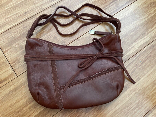 Hellbraune Lederhandtasche im Used-Look Wildlederbesatz und gestrandeter Griff "Got" Logo am Reißverschluss - Bild 2 von 7