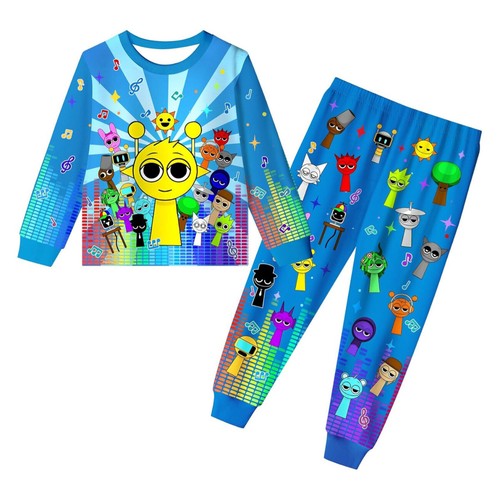 Boys Girls Sprunki Pyjamas Long Sleeve Outfit Kids T-shirt Pants Nightwear Pjs - Picture 22 of 23