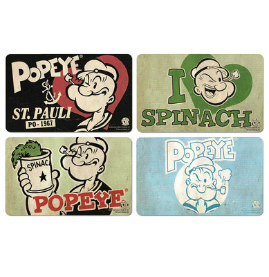 LOGOSHIRT Comics Seemann Popeye Spinat Frühstücksbrettchen Schneidebrett 4er Set