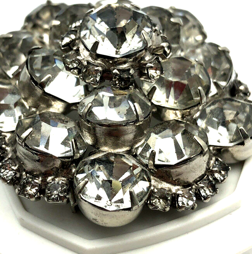 Clear Tiered Rhinestone Flower Brooch Vintage - Picture 18 of 23