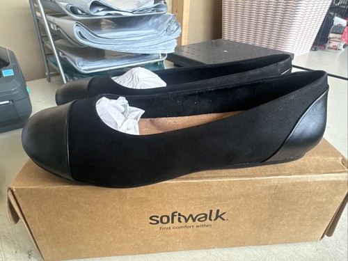SoftWalk Womens 10.5WW BLACK Sonoma Leather Cap Toe Ballet Flats Shoes S1907-004 - Picture 5 of 10