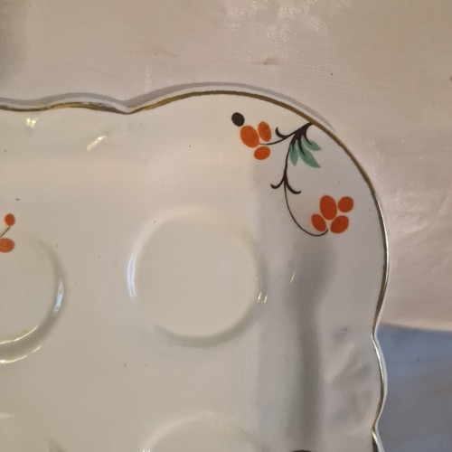 Vintage Art Deco Orange Flower' Pretty Ceramic Egg Cup Stand Plate - 第 3/6 張圖片