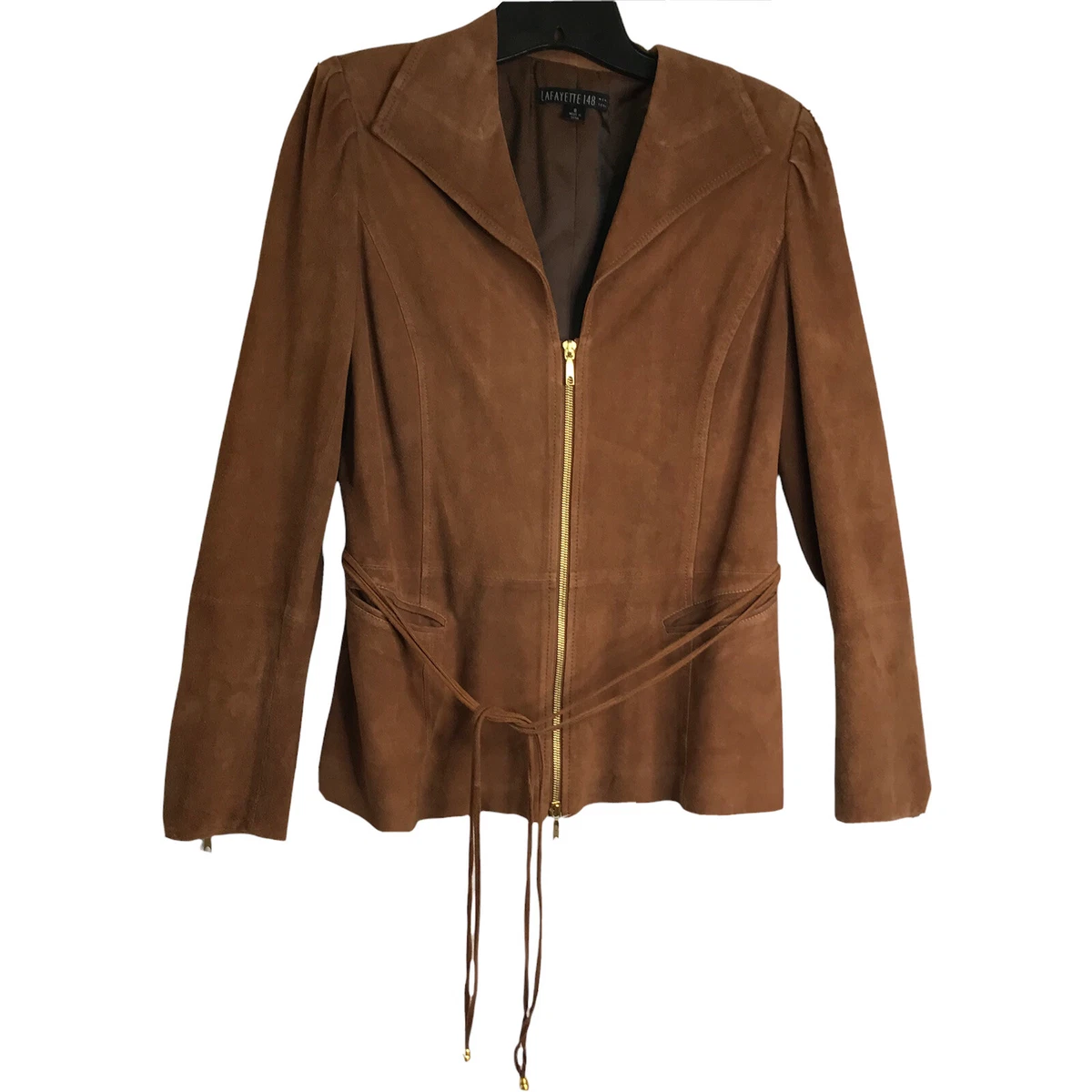 Lafayette 148 New York Suede Jacket Women 8 Brown Lightweight Belted