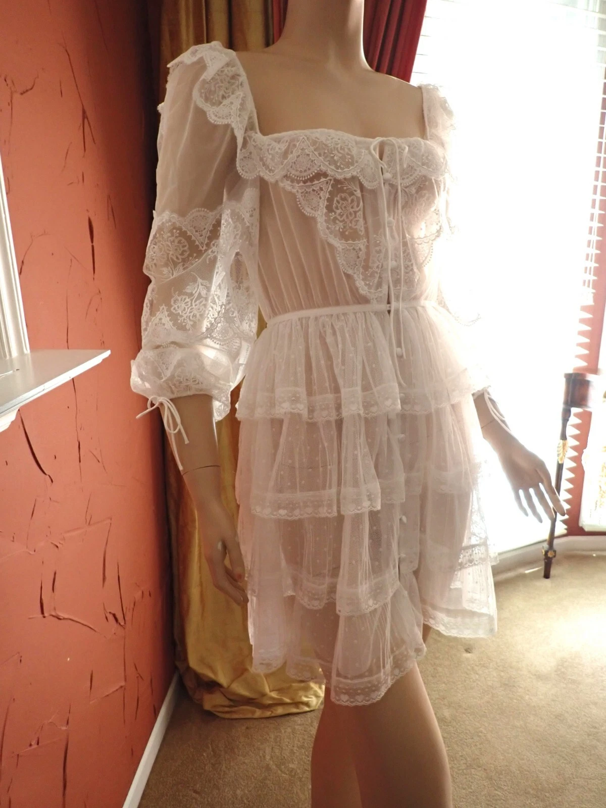 UNDERCOVER Abito Victoria's Secret For Love & Lemons bianco trasparente manica lunga pizzo tg XS nuovo