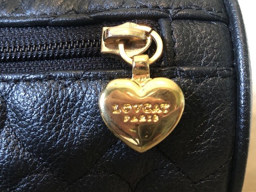 Lovcat Paris Black Quilted Leather Heart Barrel Bag Handbag Designer Duffle Zip - Picture 5 of 12
