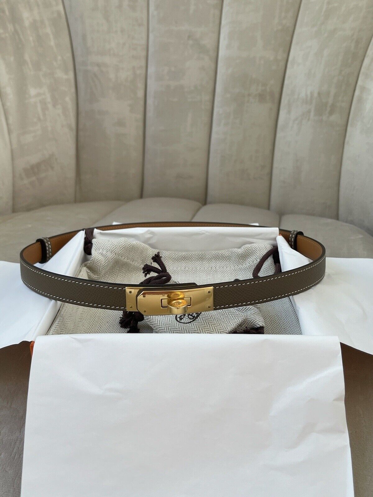 NEW HERMES Etoupe Epsom GHW Kelly 18 Belt One Size Adjustable ( $1025+tax)