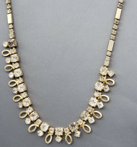 Vintage Emmons Rhinestone Bib Necklace Glass Designer Gold-tone Sparkly wh04-2 - Picture 3 of 7