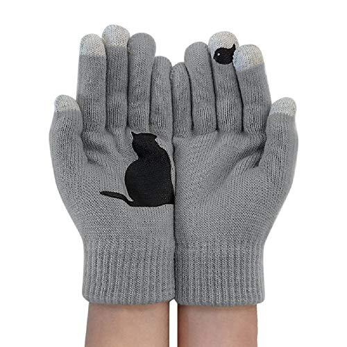 ANKOMINA Women Men Winter Knit Gloves Cute Animal Cat Warm Thermal Mittens Gray - Foto 1 di 7